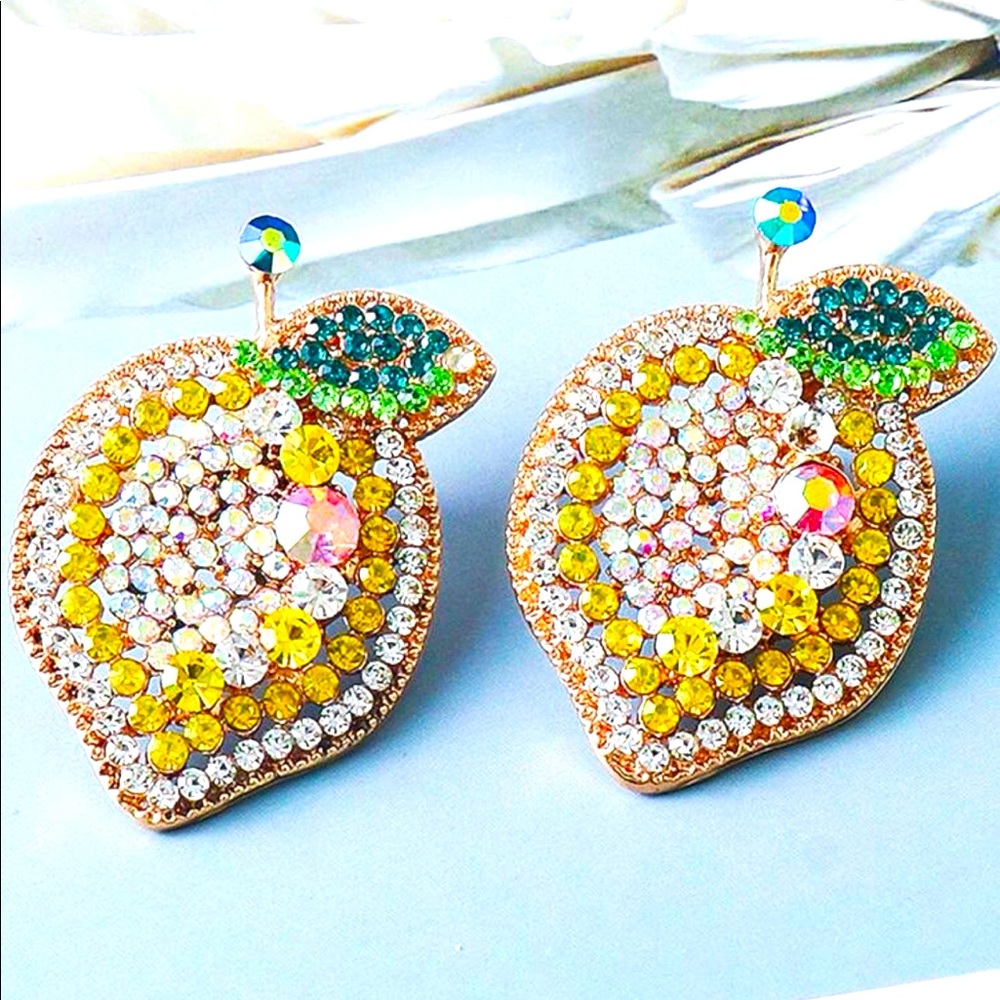 Cubic Zirconia Gold Lemon Earrings